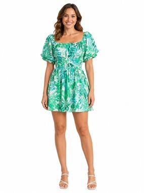Aleeza Paris BNWT Mint Jungle Tropical Puff Sleeve Mini Dress M